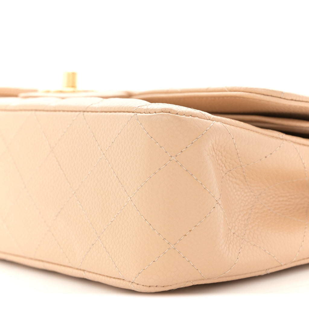 Caviar Quilted Medium Double Flap Beige wholesalehk.shop