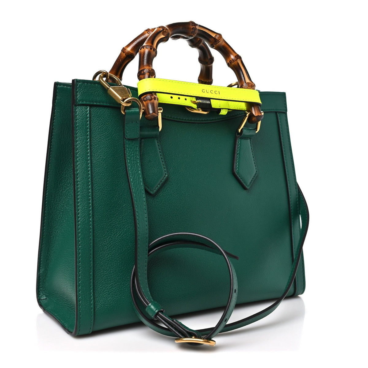 Wonka Grain Calfskin Small Diana Tote Bag Green Yellow Fluo wholesalehk.shop