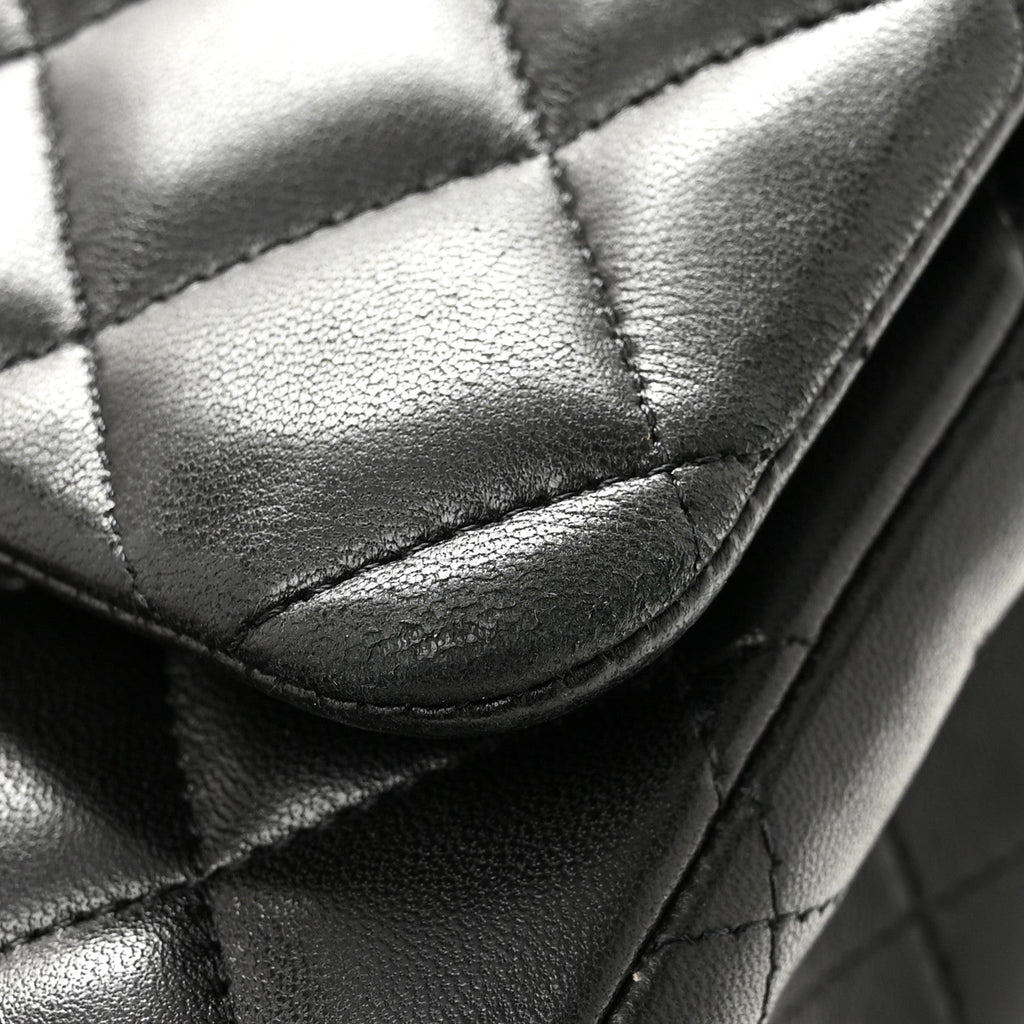 Lambskin Quilted Maxi Double Flap Black wholesalehk.shop