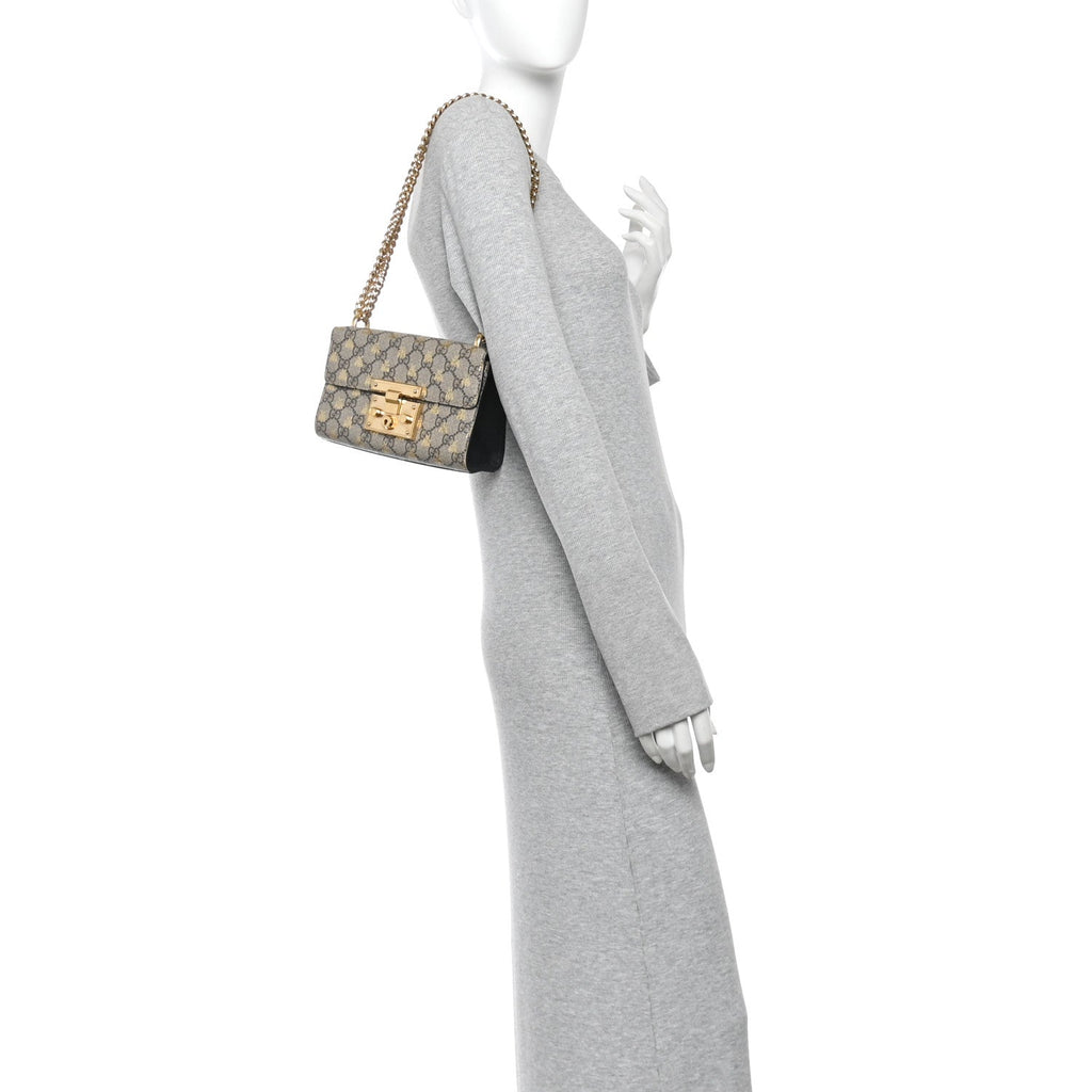 GG Supreme Monogram Bees Small Padlock Shoulder Bag Black £¨ Direct shipment via from wholesalehk.shop