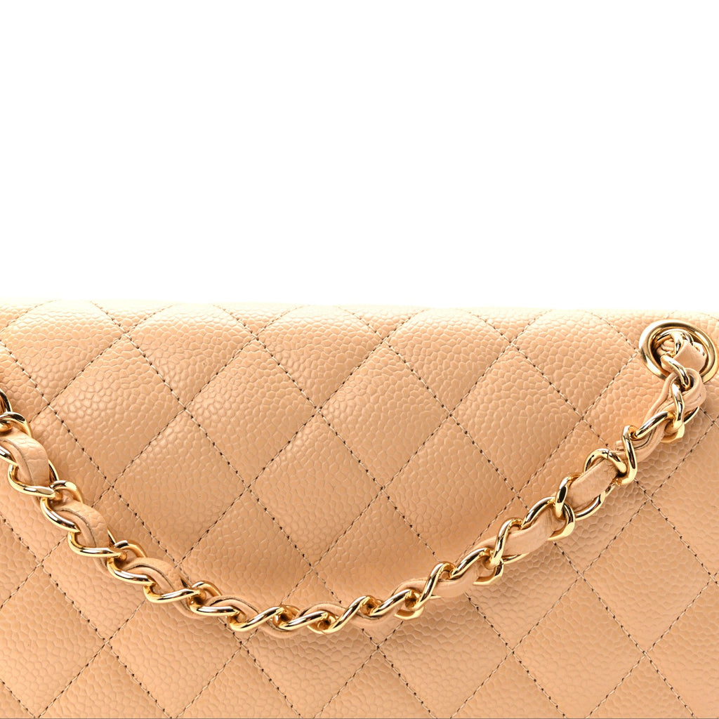 Caviar Quilted Medium Double Flap Beige wholesalehk.shop
