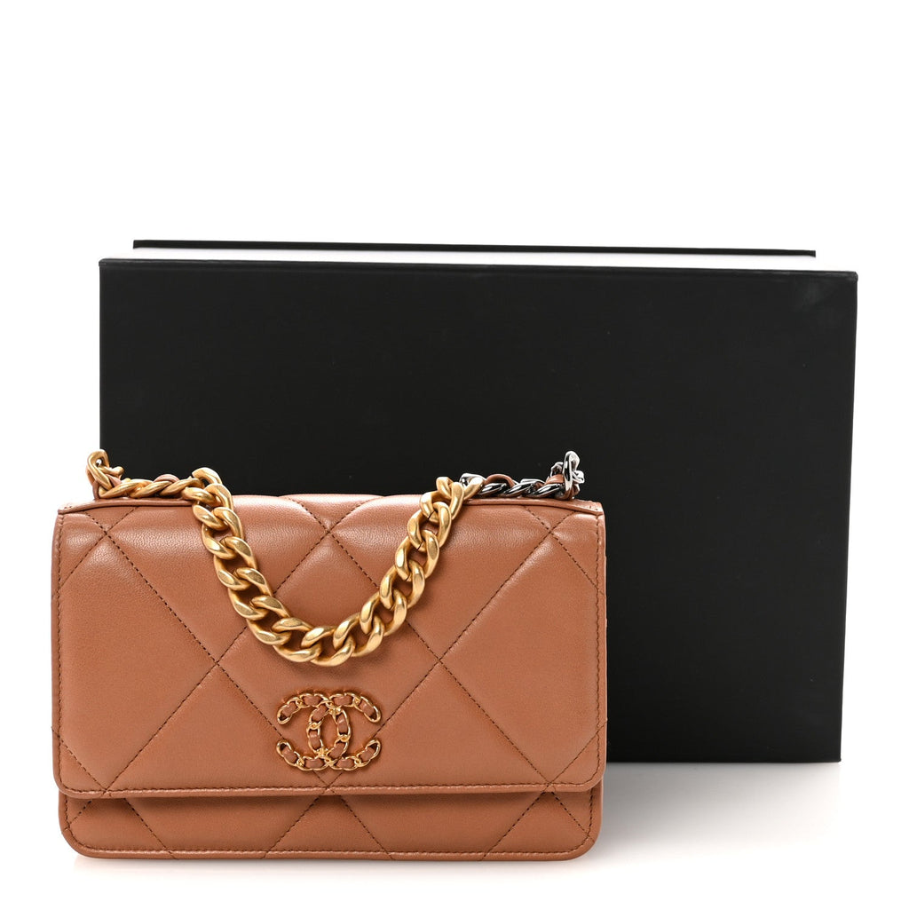Lambskin Quilted Chanel 19 Wallet On Chain WOC Brown wholesalehk.shop
