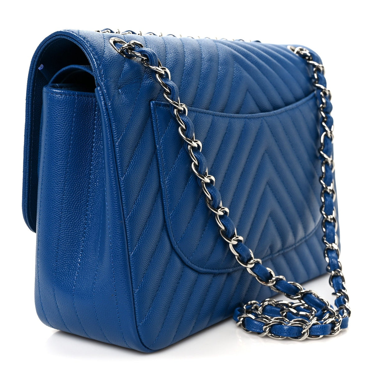 Caviar Chevron Quilted Jumbo Double Flap Blue wholesalehk.shop