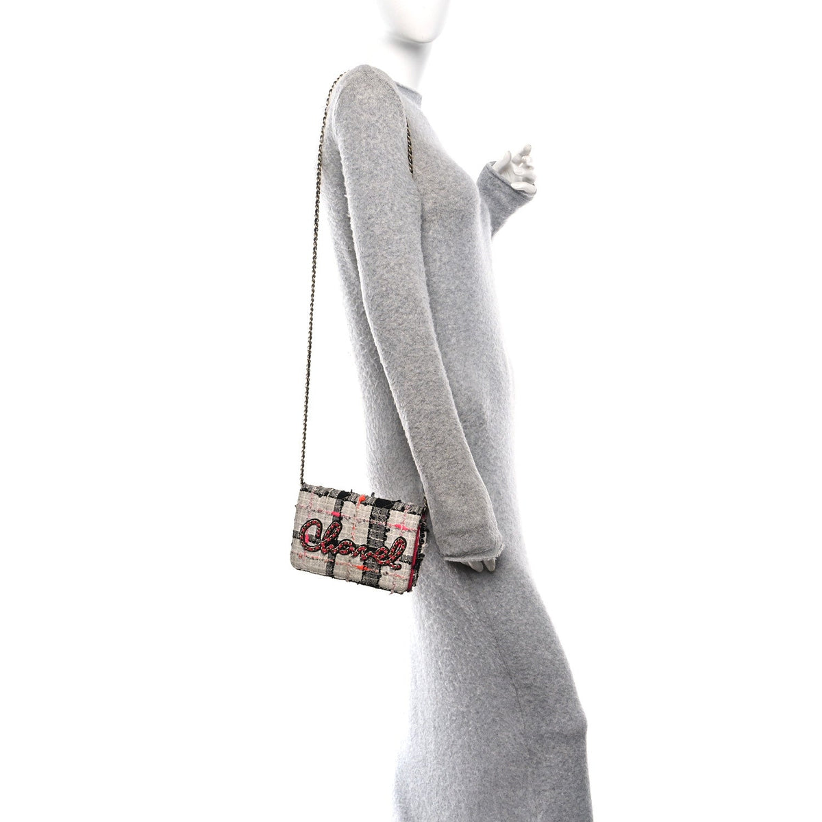 Tweed Calfskin Signe Wallet On Chain WOC Black Pink Orange wholesalehk.shop