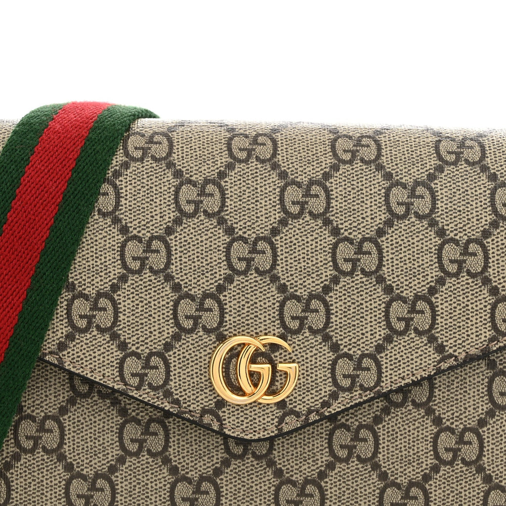 GG Supreme Monogram Textured Dollar Calfskin Web Mini Ophidia Envelope Shoulder Bag Beige Ebony wholesalehk.shop