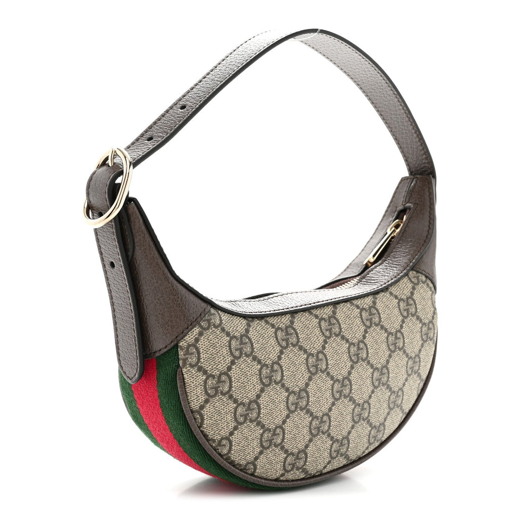 GG Supreme Monogram Textured Calfskin Web Mini Ophidia Half Moon Hobo Beige Ebony New Acero Beige Ebony New Acero wholesalehk.shop