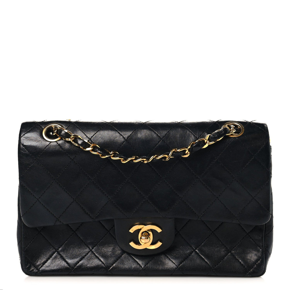 Lambskin Quilted Small Double Flap Black wholesalehk.shop