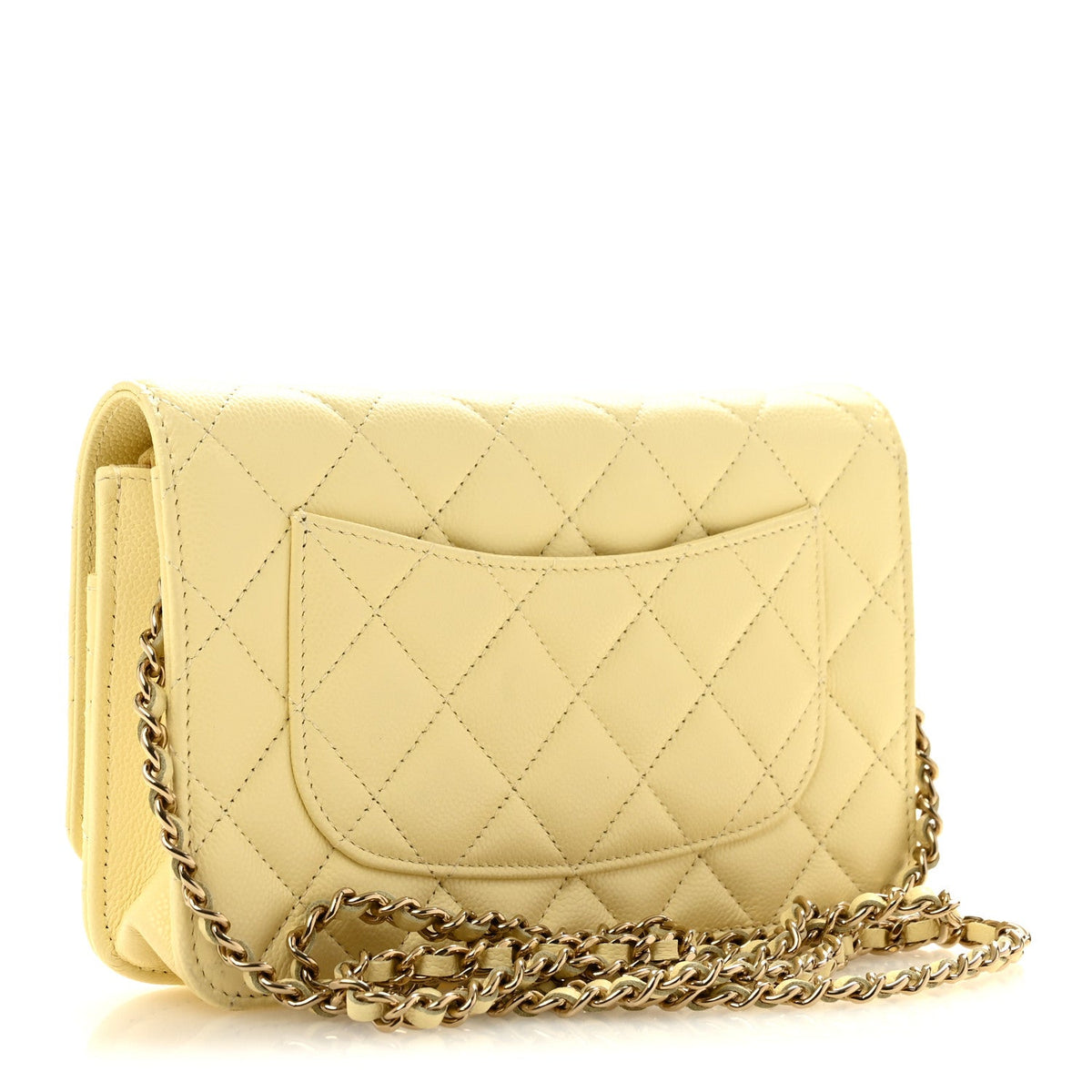 Caviar Quilted CC Turn Lock Wallet On Chain WOC Light Yellow wholesalehk.shop