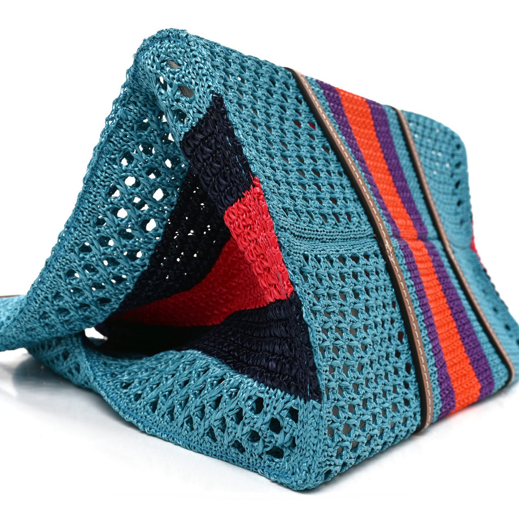 Raffia Web Woven Interlocking G Tote Blue Multicolor wholesalehk.shop