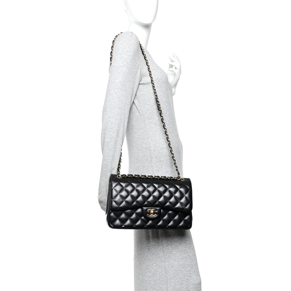 Lambskin Quilted Jumbo Double Flap  Black wholesalehk.shop