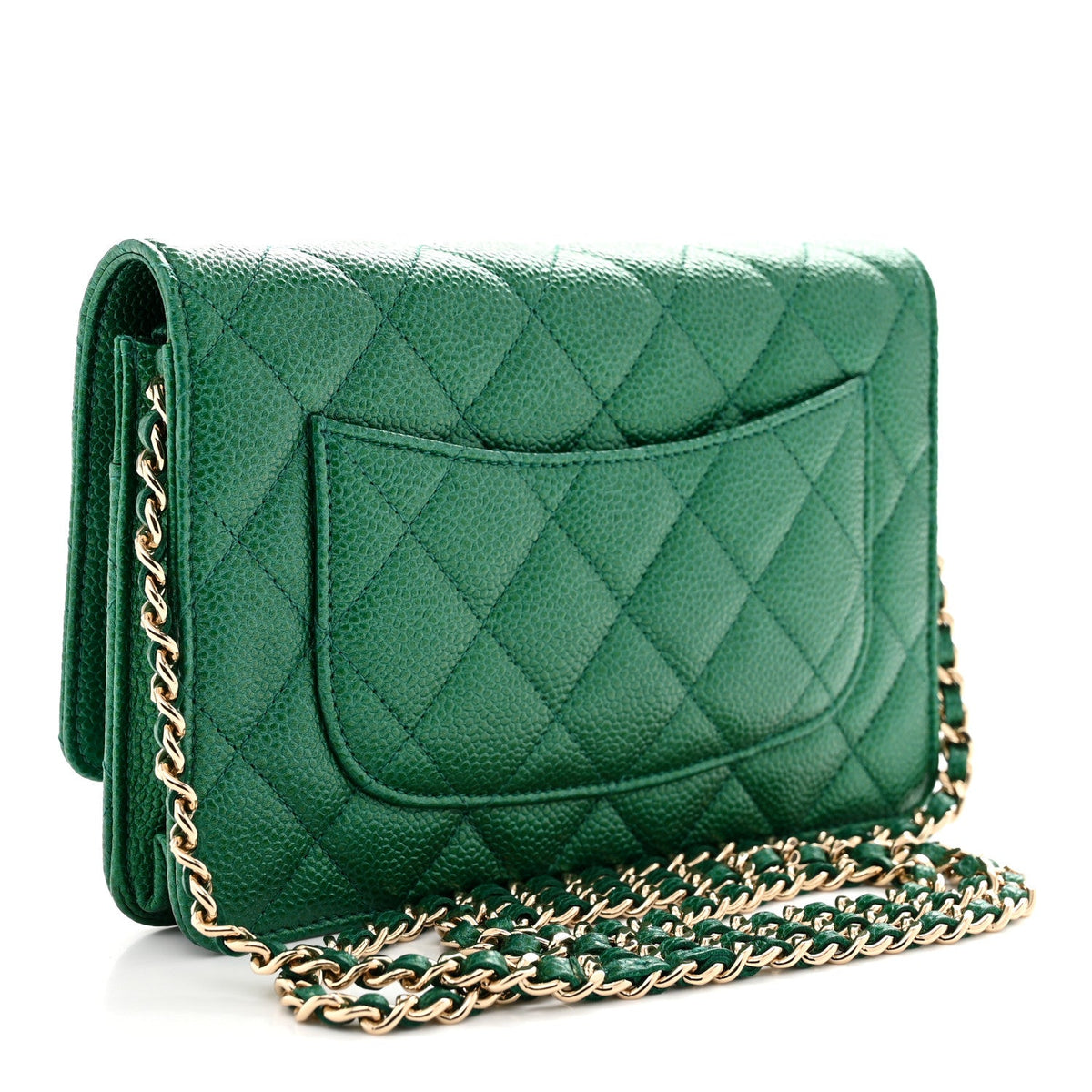 Metallic Caviar Quilted Wallet On Chain WOC Green wholesalehk.shop