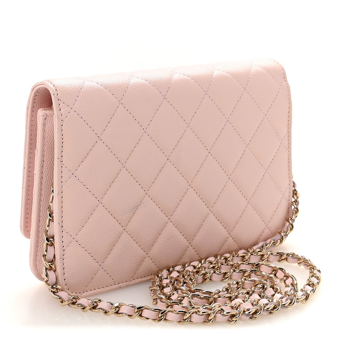 Caviar Quilted Crystal CC Wallet On Chain WOC Light Pink wholesalehk.shop
