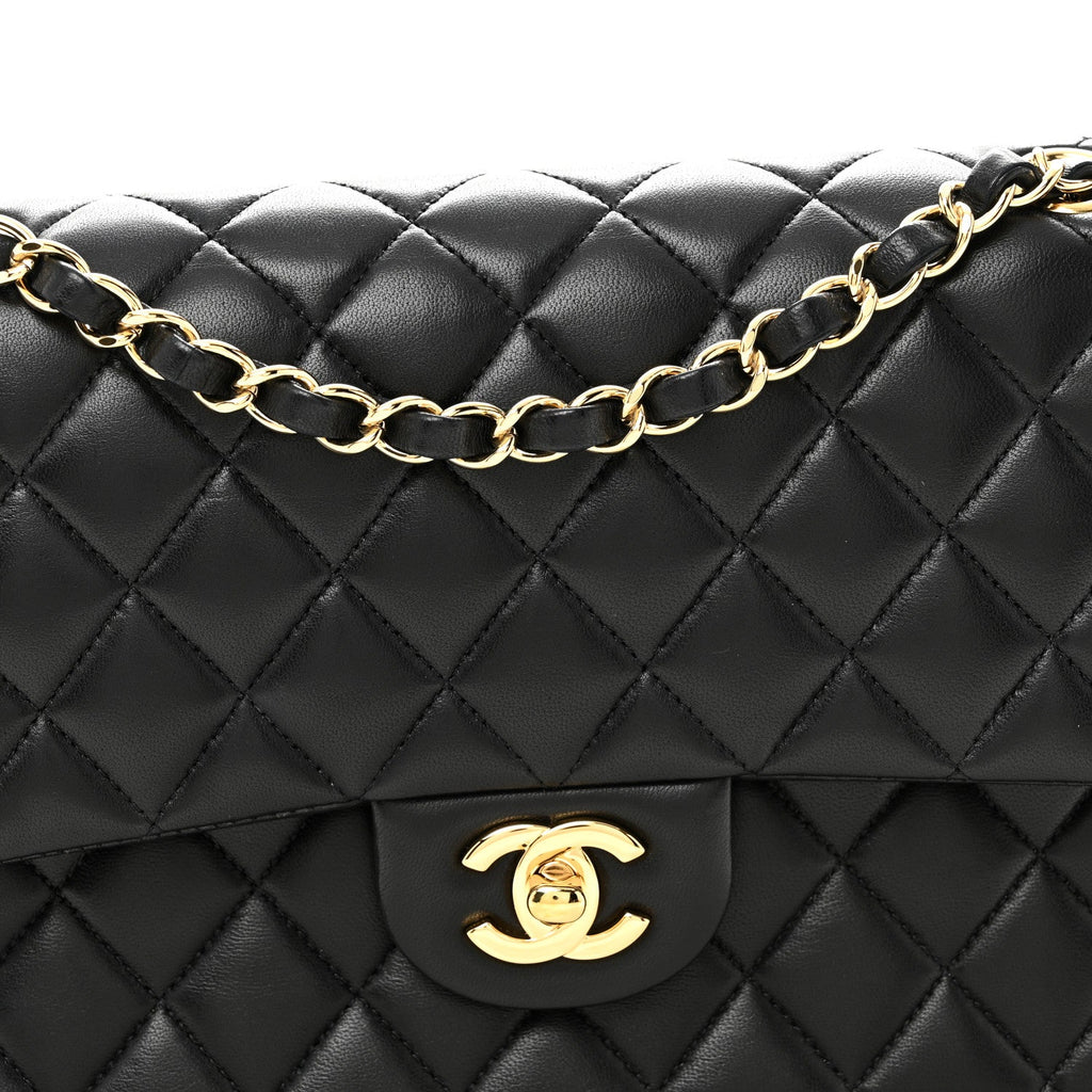 Lambskin Quilted Medium Double Flap Black wholesalehk.shop