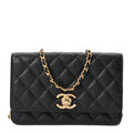 Caviar Quilted Camellia Wallet On Chain WOC Black wholesalehk.shop