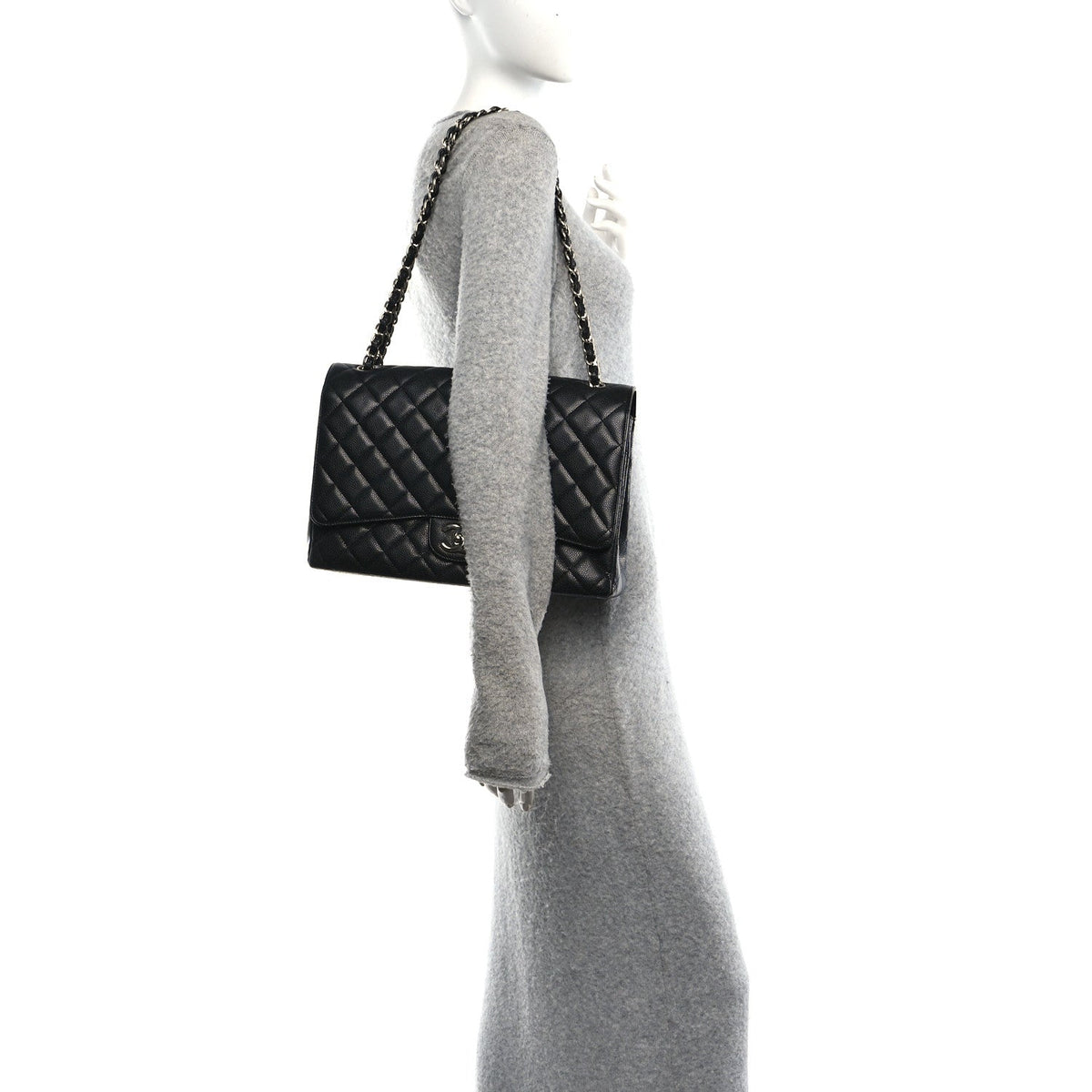 Caviar Quilted Maxi Double Flap Black wholesalehk.shop