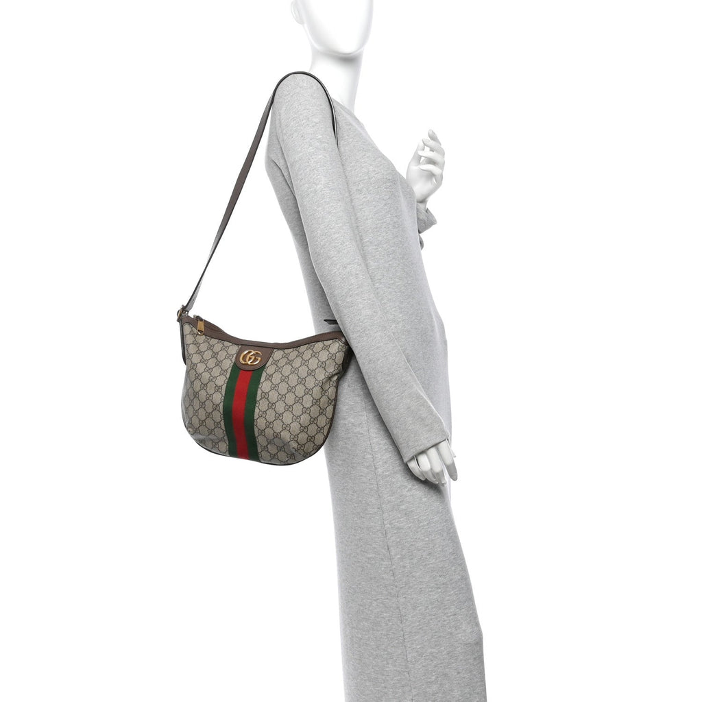 GG Supreme Monogram Web Small Ophidia Half Moon Hobo Brown wholesalehk.shop