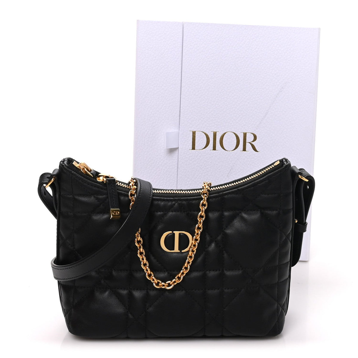 Calfskin Macrocannage Miss Caro Diorling Mini Bag with Chain Black wholesalehk.shop