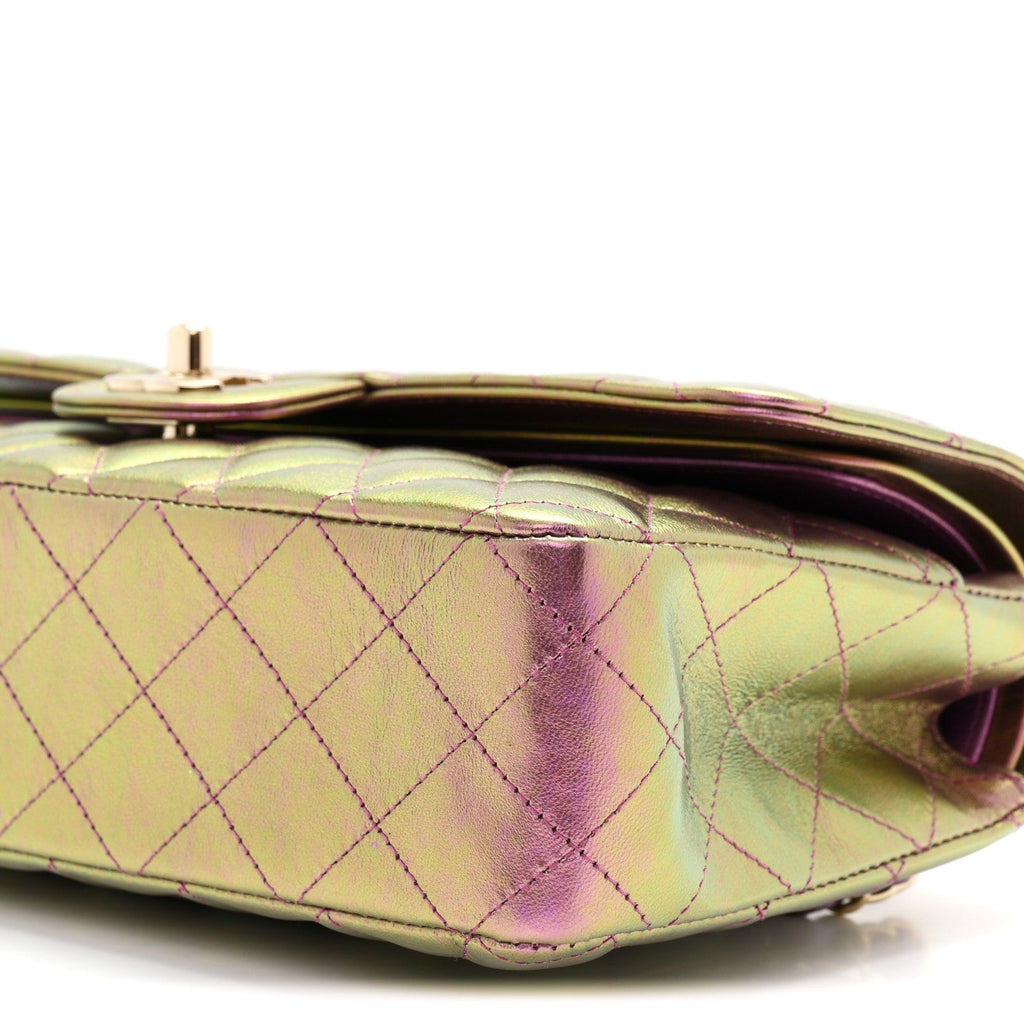 Iridescent Lambskin Quilted Medium Double Flap Purple wholesalehk.shop