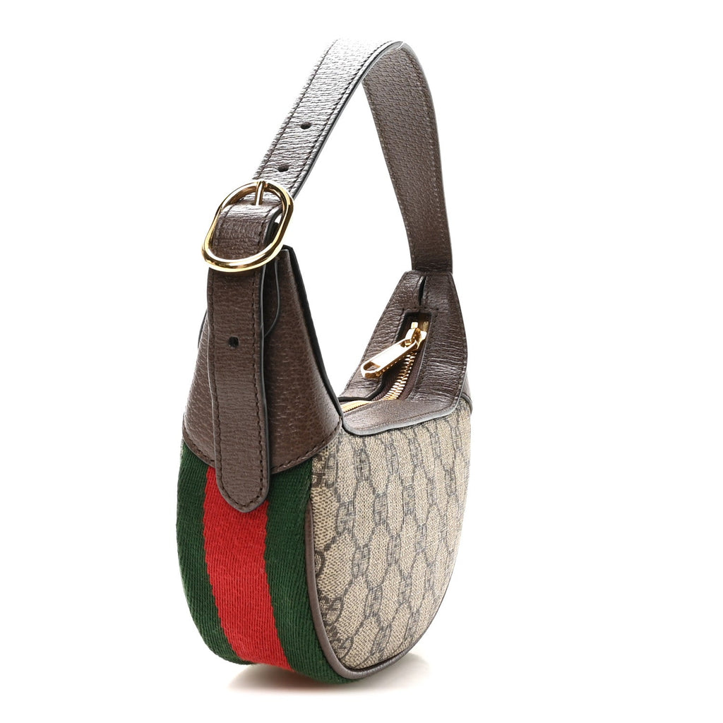 GG Supreme Monogram Textured Calfskin Web Mini Ophidia Half Moon Hobo Beige Ebony New Acero wholesalehk.shop