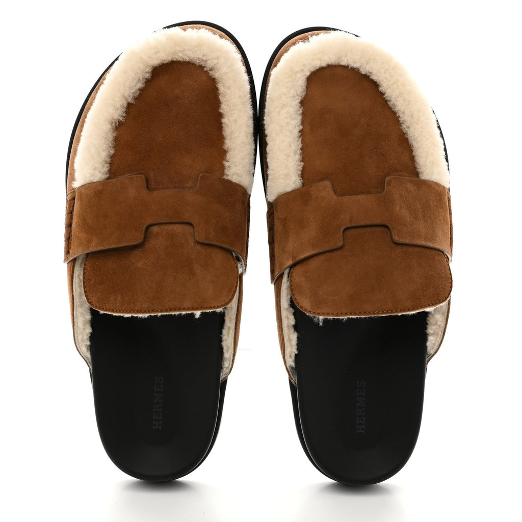 Suede Goatskin Shearling Mens Go Mules 43 Beige Kraft Ecru wholesalehk.shop