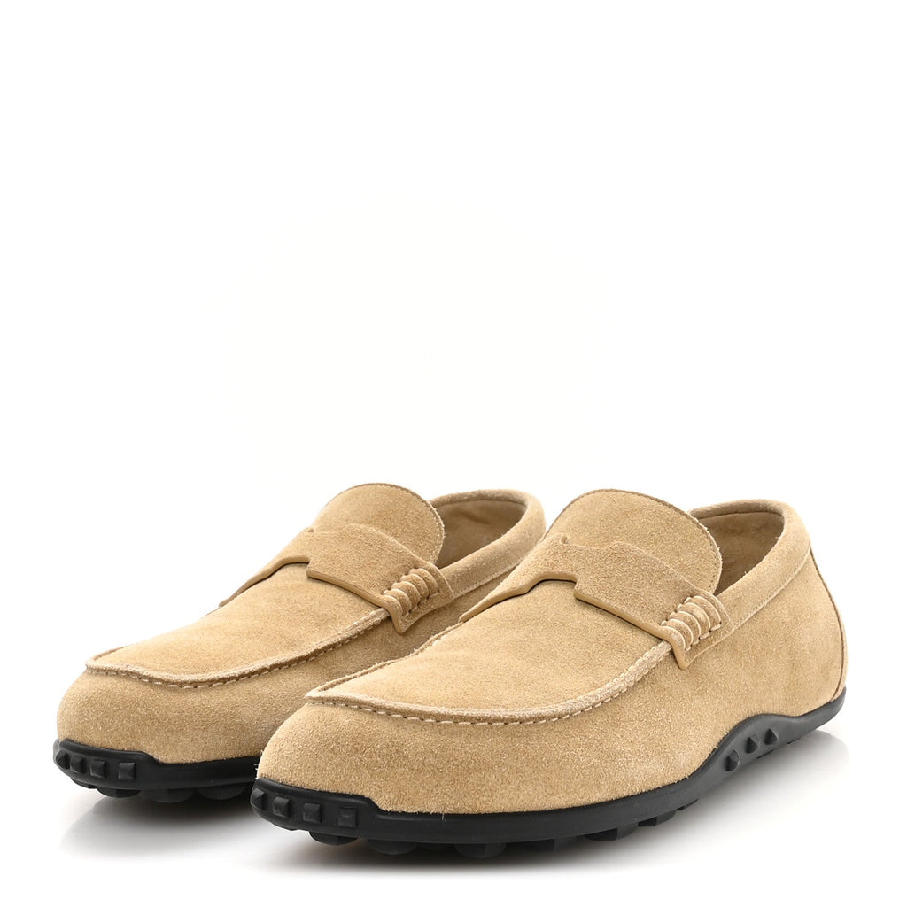 Suede Calfskin Mens Lazy Loafers 40 Beige Sable wholesalehk.shop