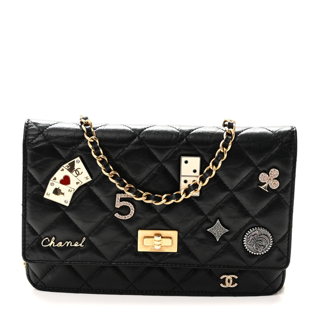 Aged Calfskin Lucky Charms Casino 2.55 Reissue Wallet on Chain WOC Black wholesalehk.shop