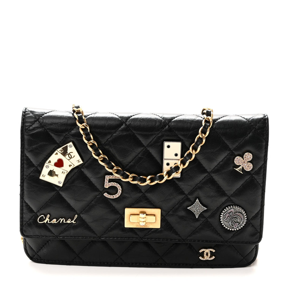 Aged Calfskin Lucky Charms Casino 2.55 Reissue Wallet on Chain WOC Black wholesalehk.shop