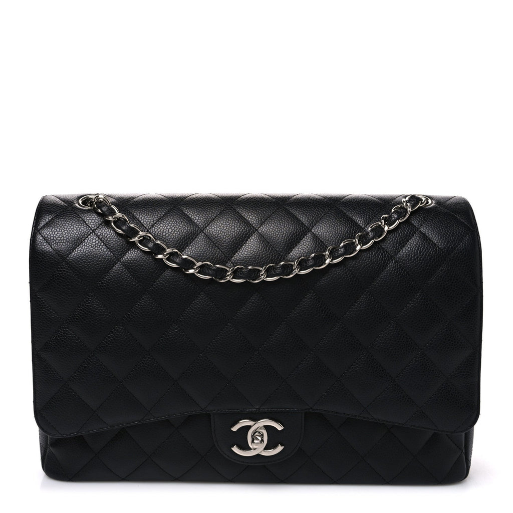 Caviar Quilted Maxi Double Flap Black wholesalehk.shop