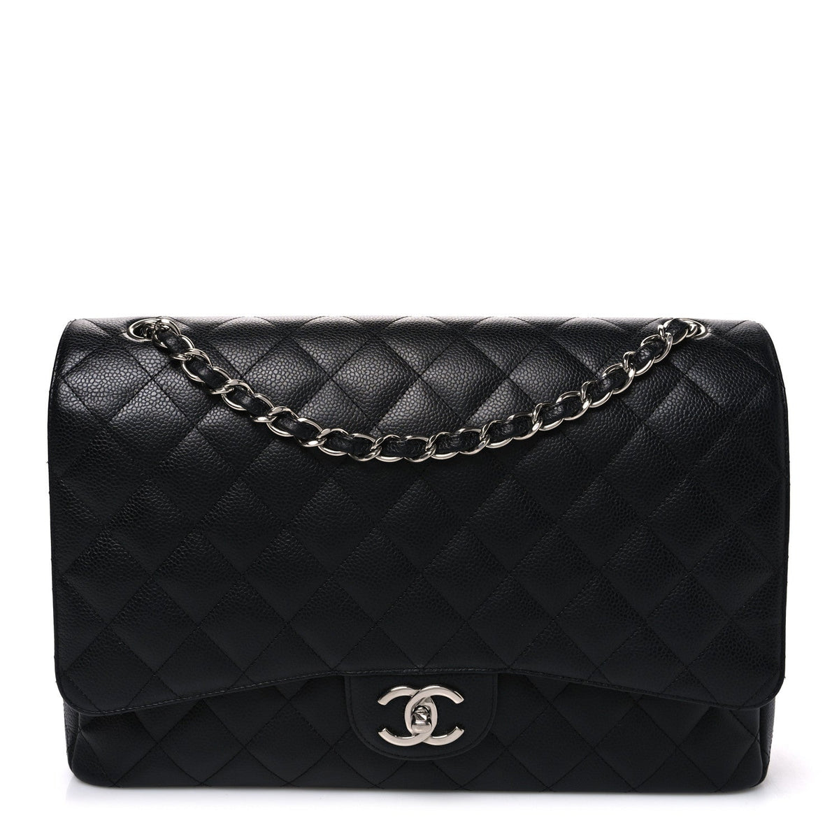 Caviar Quilted Maxi Double Flap Black wholesalehk.shop