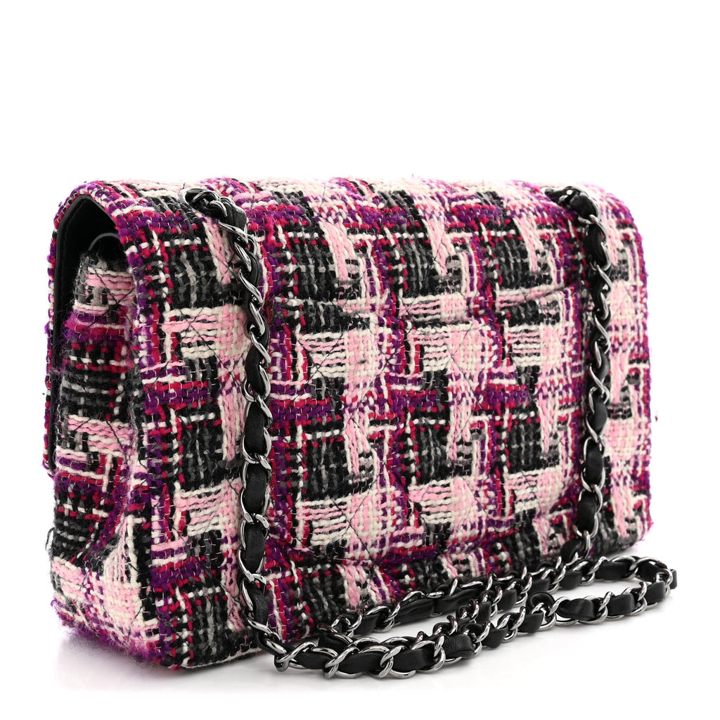 Tweed Quilted Medium Double Flap Pink Black wholesalehk.shop