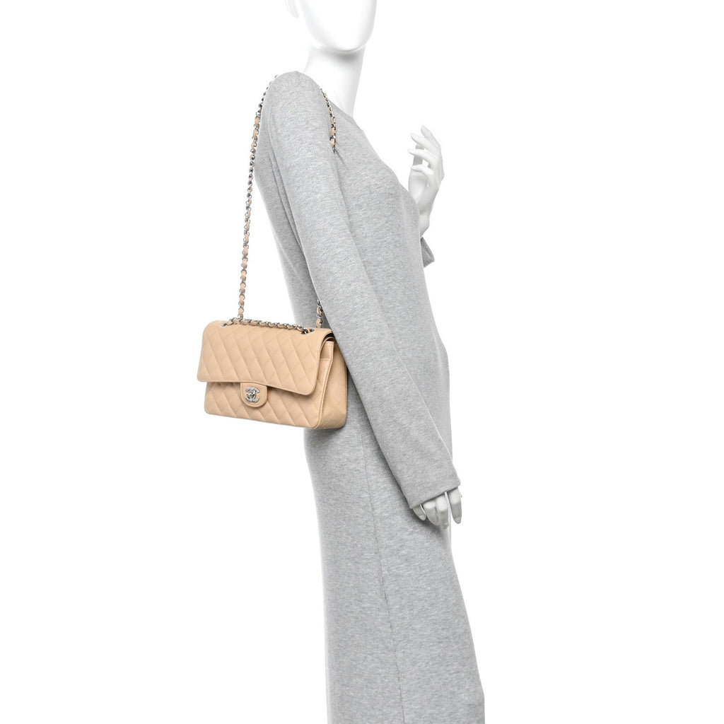 Caviar Quilted Medium Double Flap Beige wholesalehk.shop