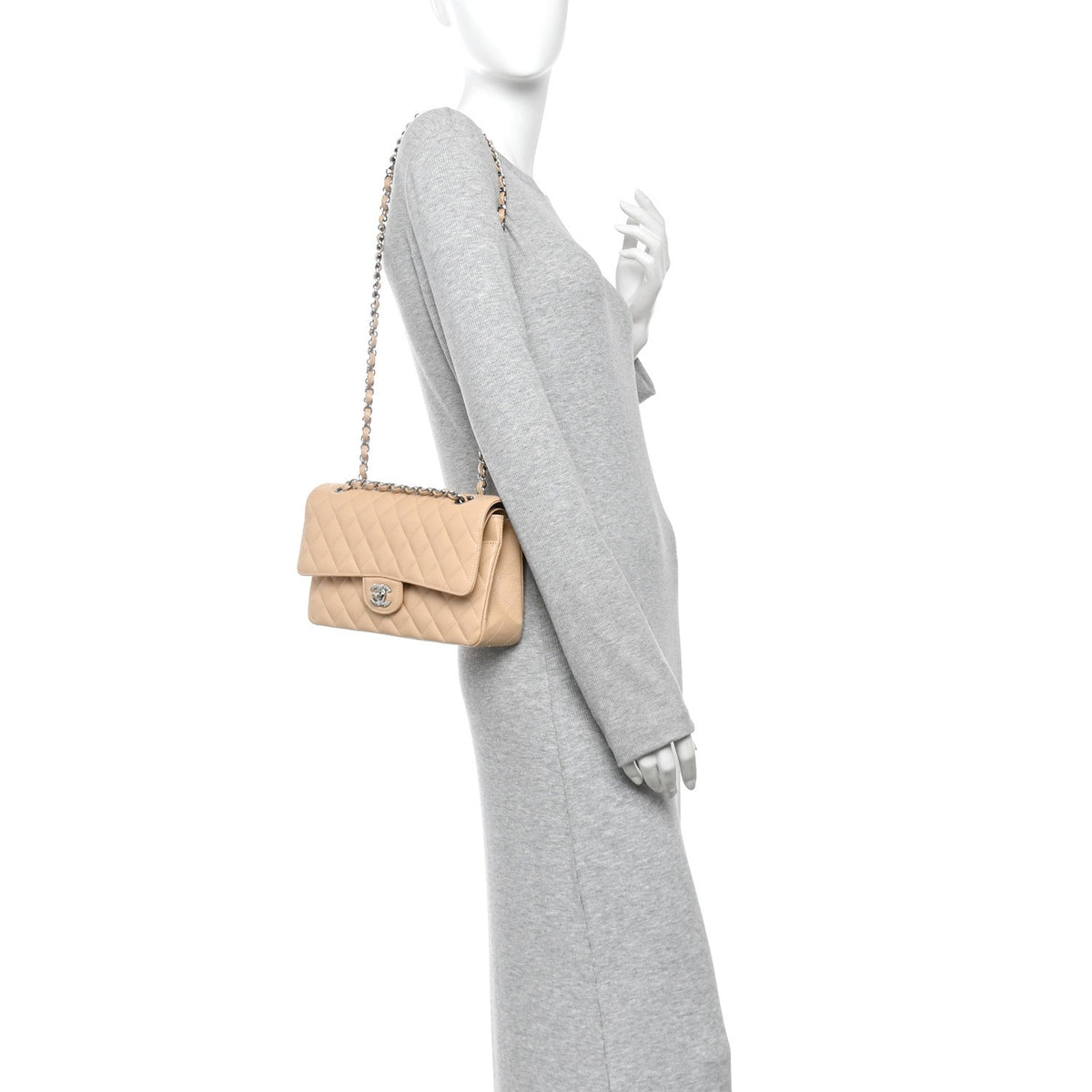 Caviar Quilted Medium Double Flap Beige wholesalehk.shop