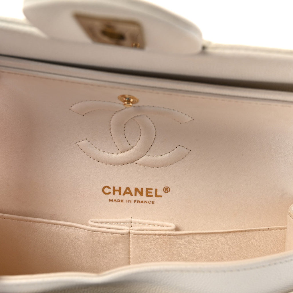 Caviar Quilted Small Double Flap White wholesalehk.shop