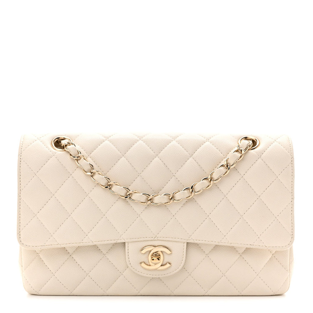 Caviar Quilted Medium Double Flap White wholesalehk.shop