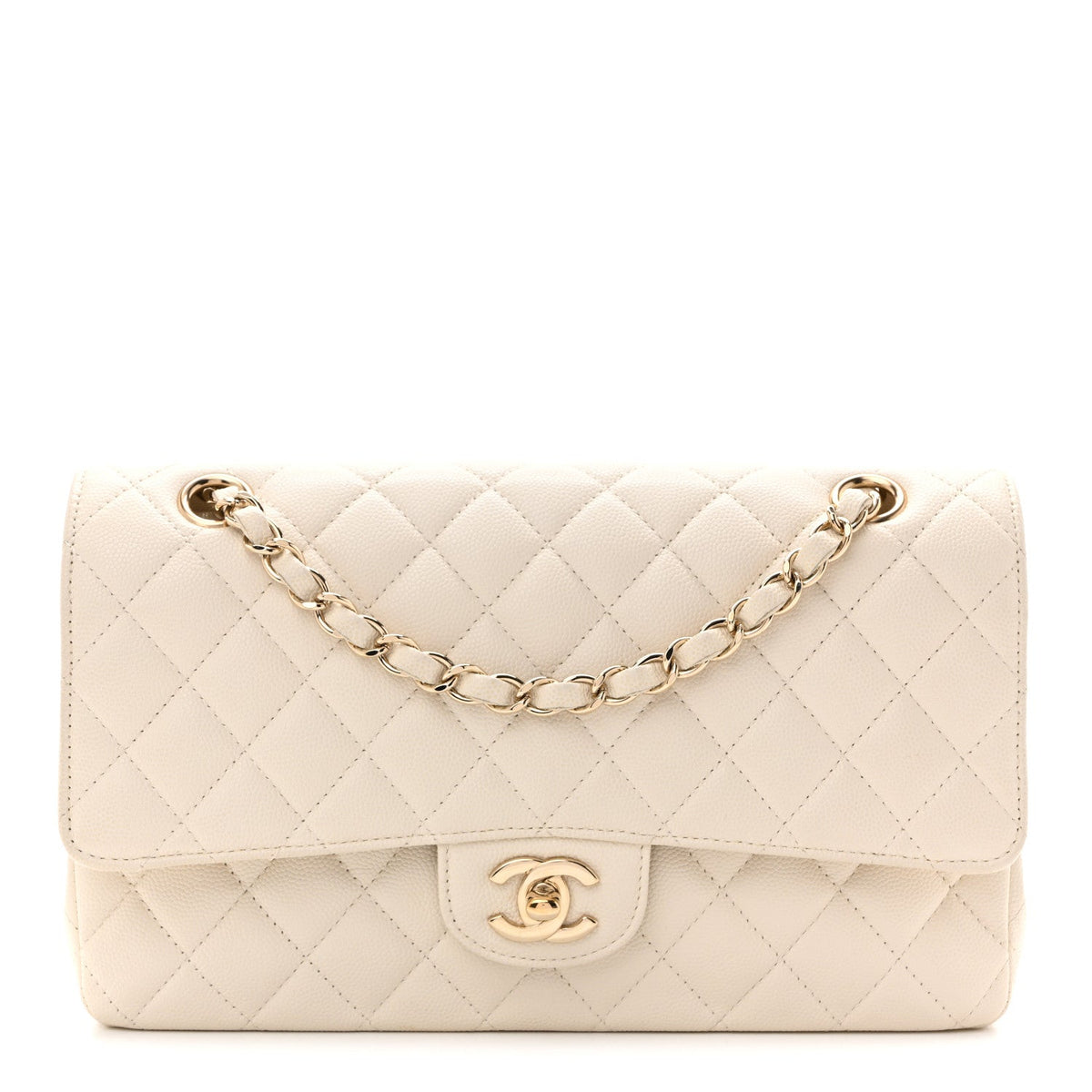 Caviar Quilted Medium Double Flap White wholesalehk.shop