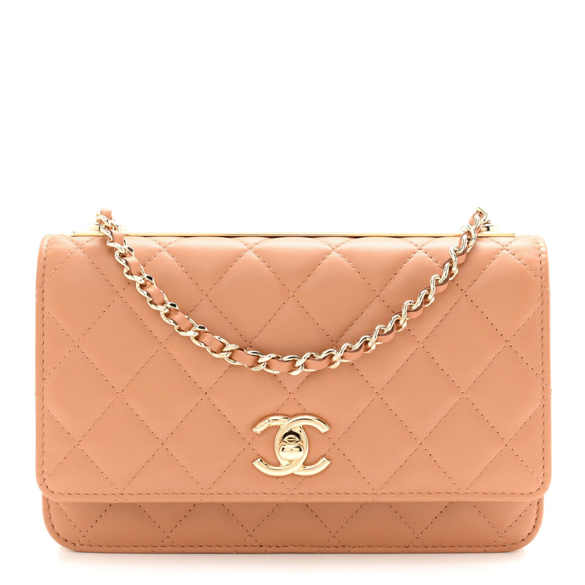 Lambskin Quilted Trendy CC Wallet On Chain WOC Camel wholesalehk.shop
