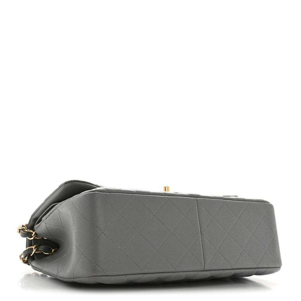 Caviar Quilted Jumbo Double Flap Grey wholesalehk.shop