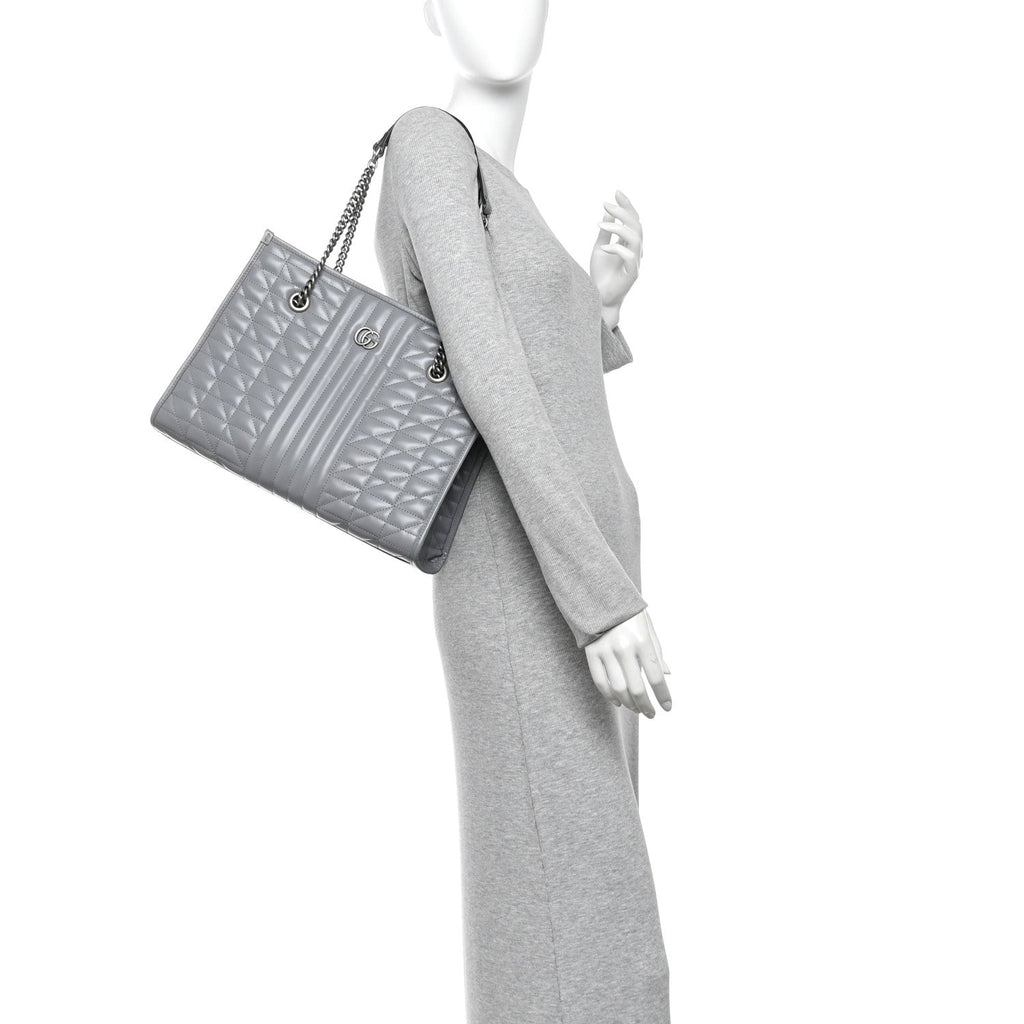 Calfskin Matelasse Aria Medium GG Marmont Shoulder Tote  Deep Grey wholesalehk.shop