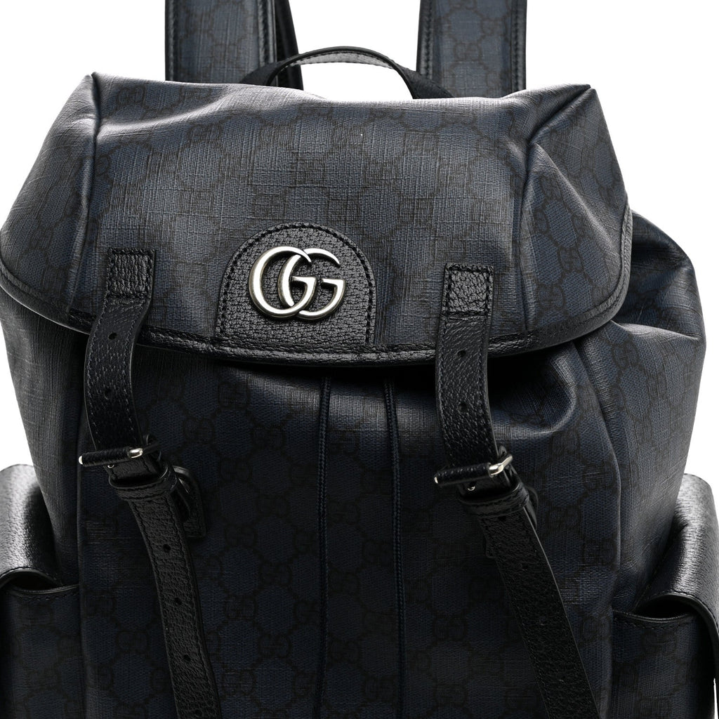 GG Supreme Monogram Textured Dollar Calfskin Medium Ophidia Double Buckle Backpack Blue Dark Blue Black wholesalehk.shop