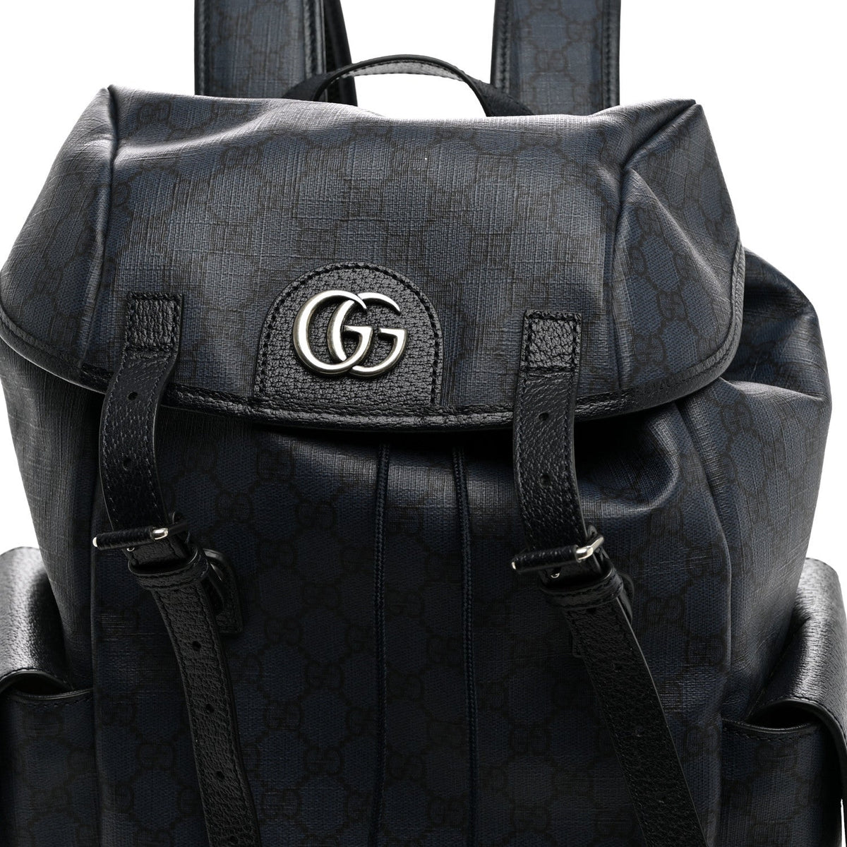 GG Supreme Monogram Textured Dollar Calfskin Medium Ophidia Double Buckle Backpack Blue Dark Blue Black wholesalehk.shop