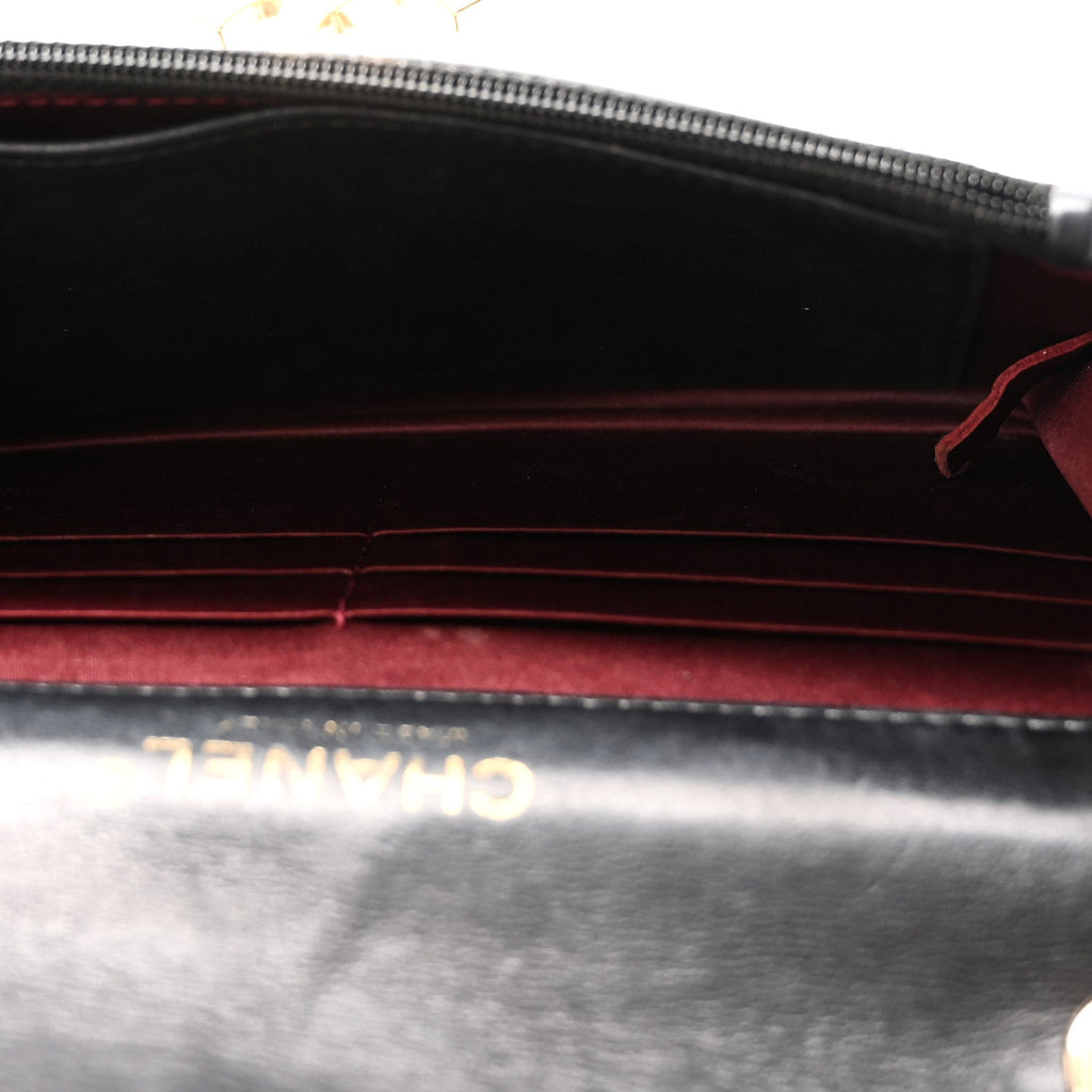 Lambskin Quilted Golden Class Wallet on Chain WOC Black wholesalehk.shop