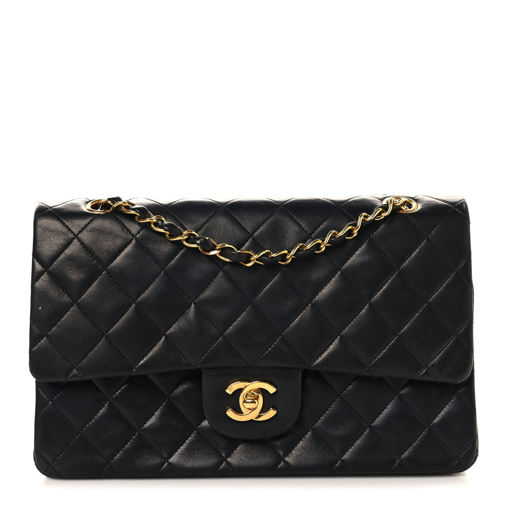 Lambskin Quilted Medium Double Flap Black wholesalehk.shop