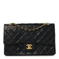 Lambskin Quilted Medium Double Flap Black wholesalehk.shop