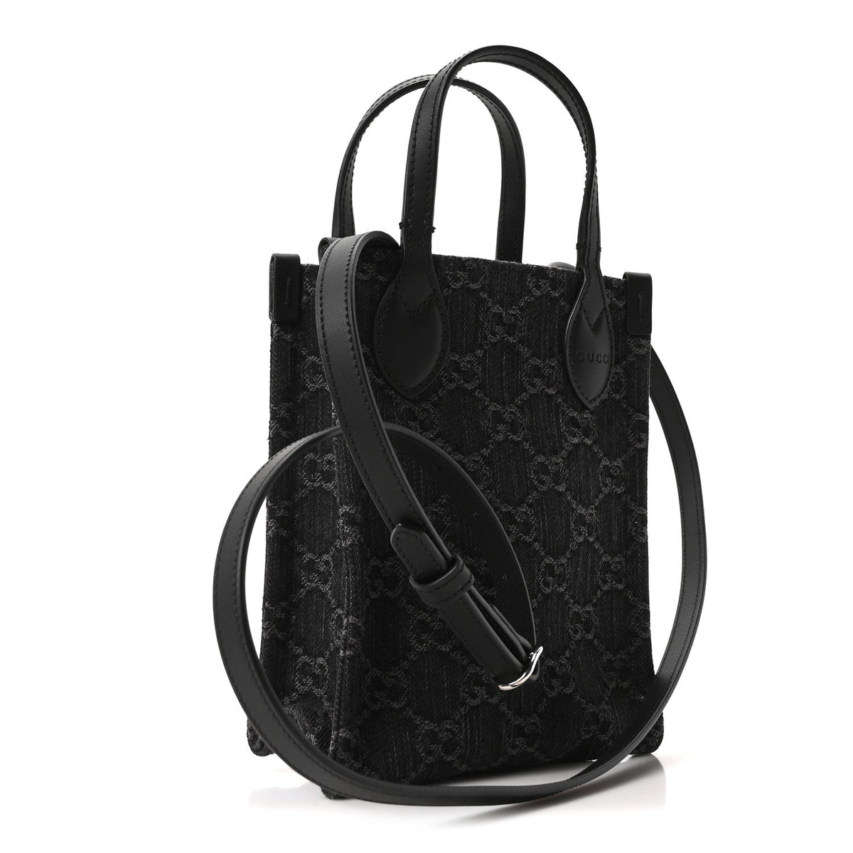 Denim GG Monogram Calfskin Mini Ophidia Tote Bag Black wholesalehk.shop