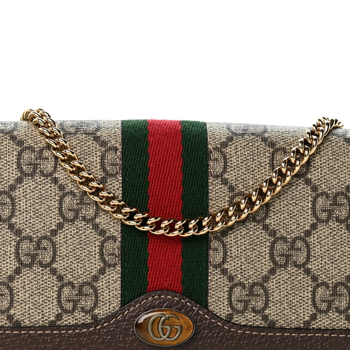 GG Supreme Monogram Web Ophidia Wallet On Chain Brown wholesalehk.shop
