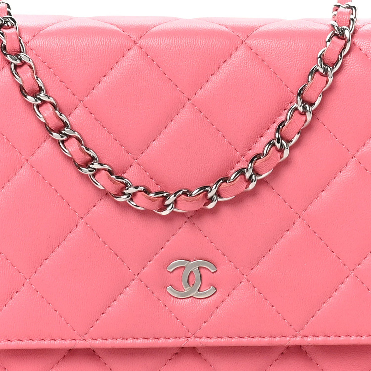 Lambskin Quilted Wallet On Chain WOC Pink wholesalehk.shop