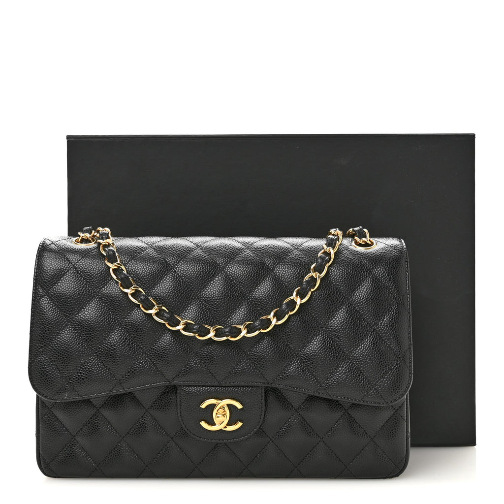 Caviar Quilted Jumbo Double Flap Black wholesalehk.shop