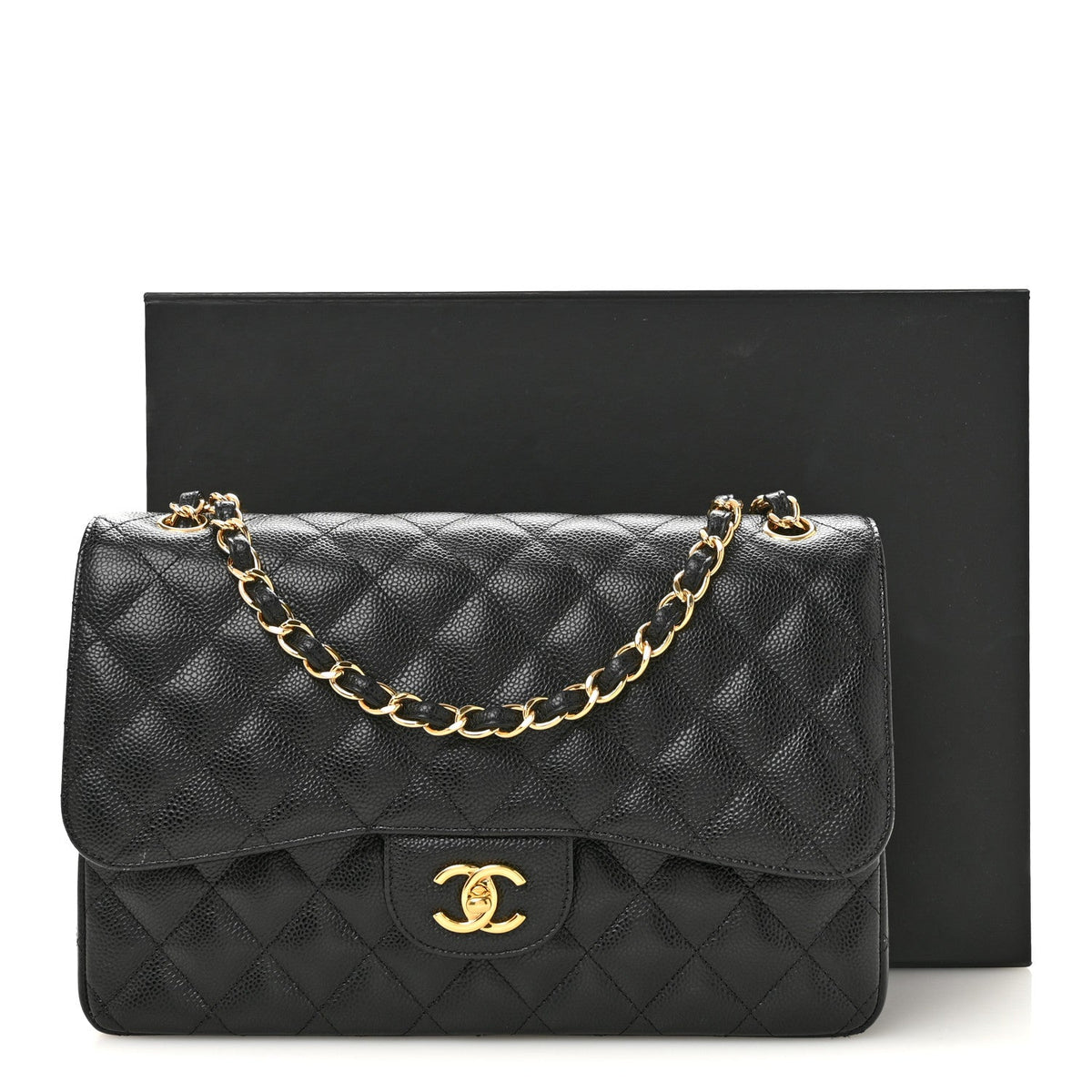 Caviar Quilted Jumbo Double Flap Black wholesalehk.shop