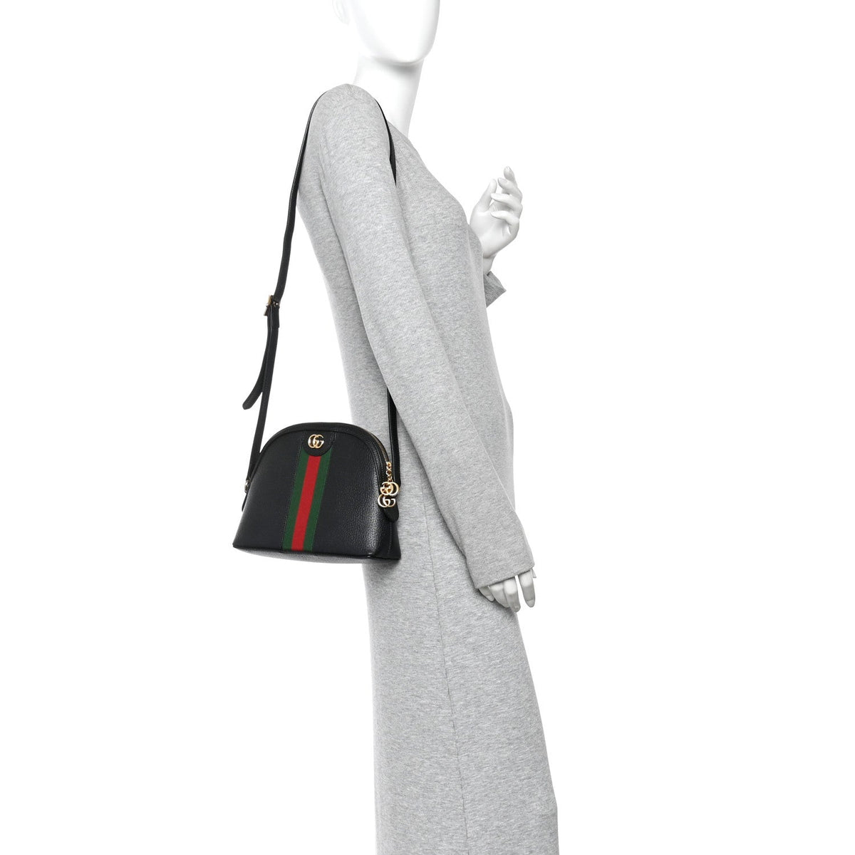 Calfskin GG Web Small Ophidia Dome Shoulder Bag Black wholesalehk.shop