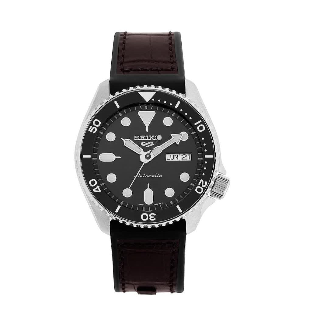 Seiko 5 Sports SKX Automatic Black Dial Black Leather Strap Watch for Men - SRPD55K2 wholesalehk.shop